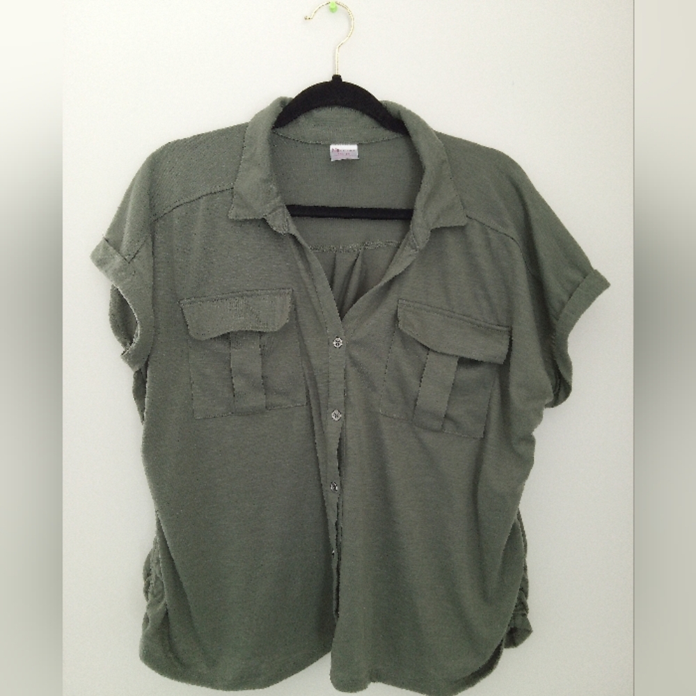 No Boundaries, Olive Green Button-Up Shirt